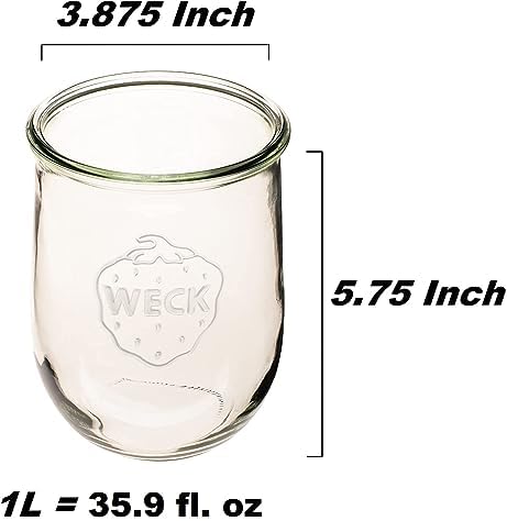 Weck Tulip Jars 1 Liter - Large Sour Dough Starter Jars with Wide Mouth - Suitable for Canning and Storage - 2 with Glass Lids