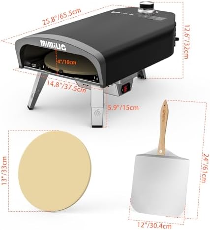 Mimiuo 12" Gas Pizza Oven Outdoor 33Lbs – 60S Bake, w/Stone, Peel & Cover