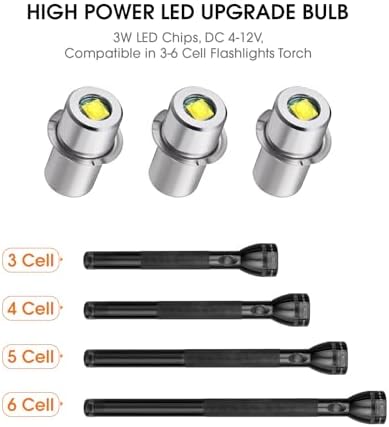 Honoson 3 Pcs 6-24V LED Flashlight Bulbs 3w Dc Replacement