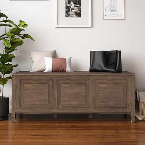 SIMPLIHOME Connaught 51" Wide Solid Wood Trunk Bench in Natural