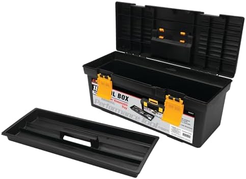 Performance Tool W54026 26 in. Steel Tool Box with Removable Tote | Heavy duty steel storage box and organizer. Recessed ergonomic comfort handle. Strong double latch with padlock eyehole