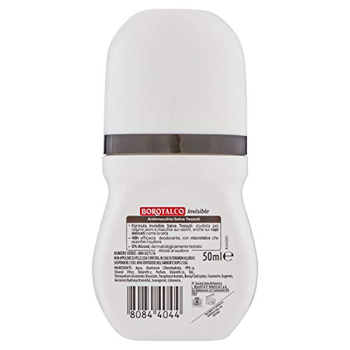 Borotalco:"Invisible" Anti-Stain Deodorant 1.69 Fluid Ounces (50ml) Deo Roll On [ Italian Import ]