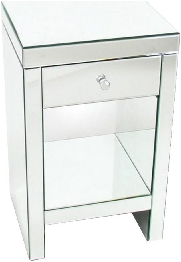 Benjara 26" Beveled Mirror Chest with 1 Drawer- Silver