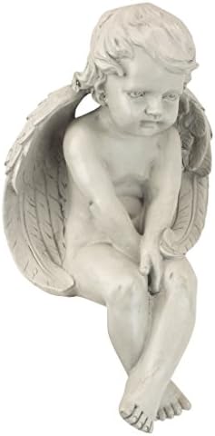 Design Toscano JE101261 Angel of Meditation Shelf Sitting Statue, 13 Inch, Polyresin, Antique Stone