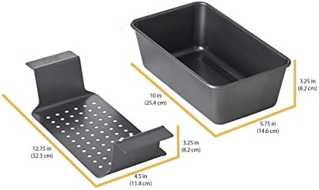 Chicago Metallic 2-Piece Healthy Meatloaf Pan with Draining Insert Professional Grade Non-Stick Carbon Steel Baking Pan with Lift and Serve Feature