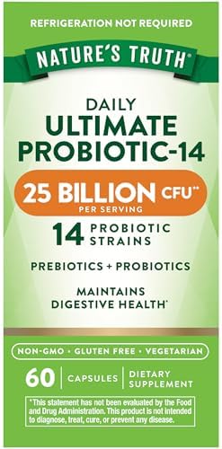 Nature's Truth Probiotics for Men and Women | 25 Billion CFU | 60 Capsules | 14 Strains | Non-GMO & Gluten Free Digestive Health Supplement | 14