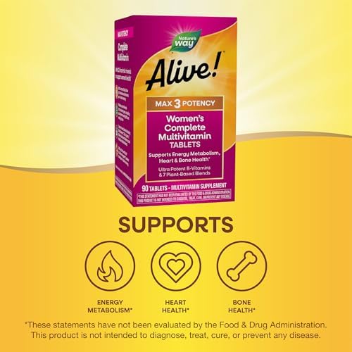 Nature's Way Alive! Max3 Potency Women's Complete Multivitamin, 90 ct | High-Potency Formula with Methylated B12, Folate, CranRx, Spirulina