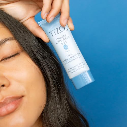 TiZO3 Facial Mineral Sunscreen and Primer, Tinted Broad Spectrum SPF 40 with Antioxidants, Sheer matte finish, Fragrance-Free, Oil-Free