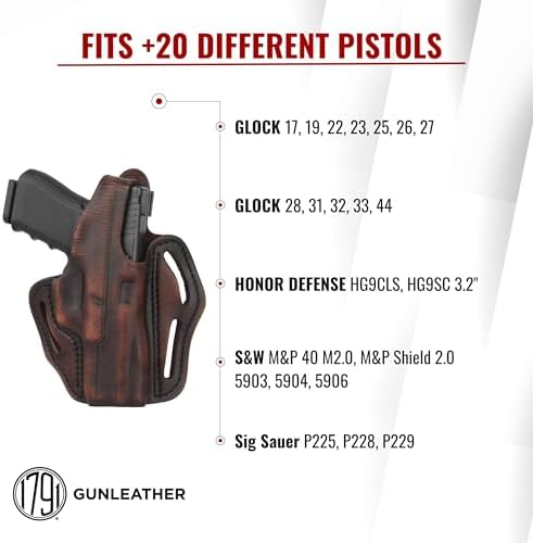 1791 Gunleather Thumb Break OWB Gun Holster Fits Glock 19, 17, 23, Sig P229