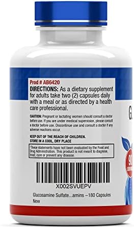 tnvitamins Glucosamine Sulfate Capsules 2000 MG (180 Count) | Joint Support* Supplement for Women & Men | Produced in The USA | Promotes Flexibility
