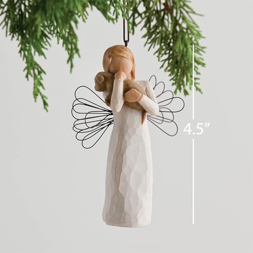Willow Tree Angel of Friendship Ornament, Sculpted Hand-Painted Figure | Angel Holding a Brown Dog, Cream Dress and Wire Wings, Gift of Friendship