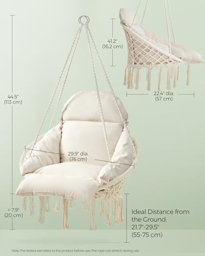 SONGMICS Hanging Chair, Boho Swing Chair with Large, Thick Cushion