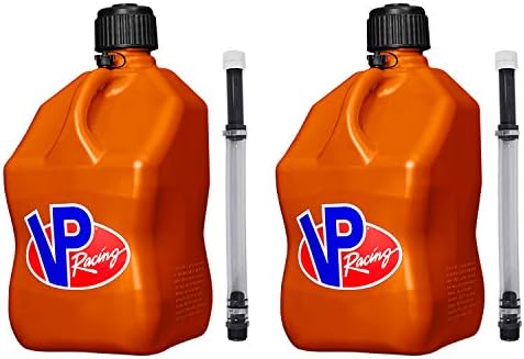 VP Racing 3572-CA, 5.5 Gallon Square motorsport Jug Orange with 2 Deluxe Filler Hoses (2 Pack)