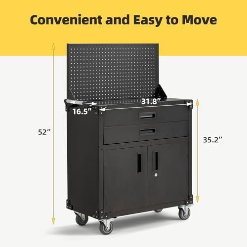52'' Work Bench for Garage with Pegboard Drawers and Cabinets Heavy Duty Metal Frame Tool Bench for Shop Kitchen Cabinets Organizer Work Table with