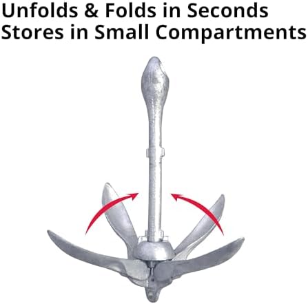 SeaSense Folding Grappling Anchor - Ideal for Fishing Vessels, Dinghies, Kayaks, Canoes & More, Great for Strong Currents & Sandy