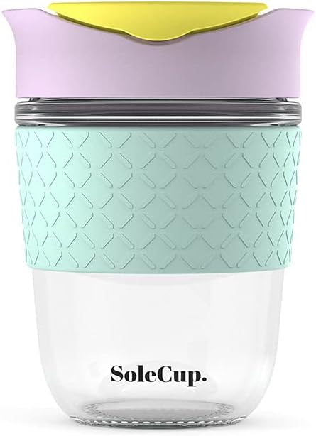 Large Travel Mug - Reusable Glass Coffee Mug - 18oz/530ml BPA-Free Hot Drink Travel Mug with Lid & Silicone Band (Black, 18oz)