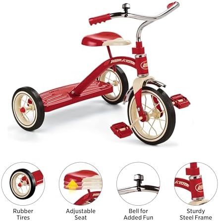 Radio Flyer Classic Pink Tricycle, for Ages 2-4, 10" Front Wheel, Bell | Steel Frame, Adjustable Seat, Rubber Tires, Chrome Details, Rear Step, Controlled Turning Radius, Tricycle for Toddlers