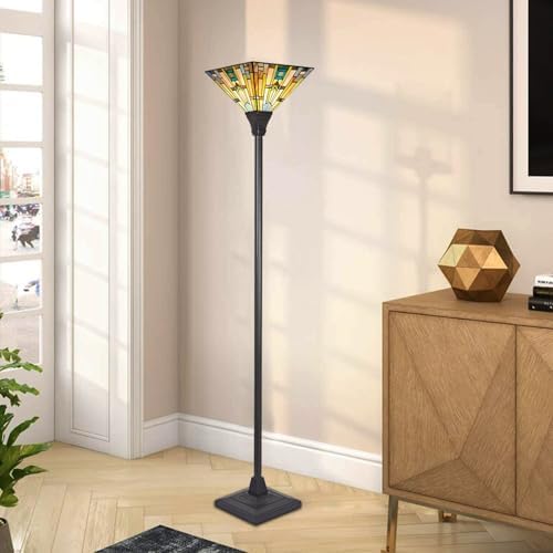 Tiffany Floor Lamp 70" Tall Stained Glass Mission Torchiere Light