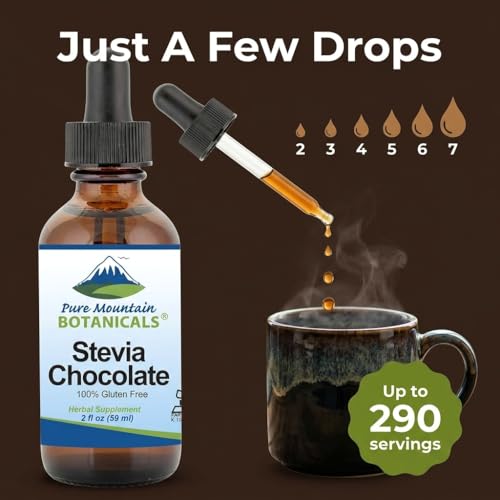 Chocolate Stevia Liquid Drops Flavored with Natural Sweet Dark Chocolate | Alcohol Free and Kosher | 2oz Glass Bottle