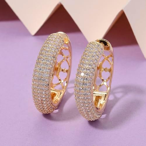 Cubic Zirconia Hoop Earrings in Goldtone