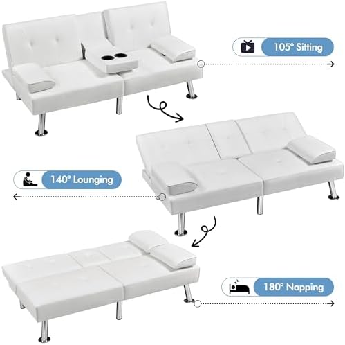 Yaheetech Convertible Futon Sofa Bed Loveseat with Cup Holder, Black