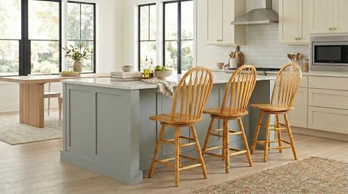 Sunset Trading Selections 24" Counter Height Swivel Barstool | Farmhouse Country Cottage Windsor Arrowback Café Stool | Light Oak Solid Wood
