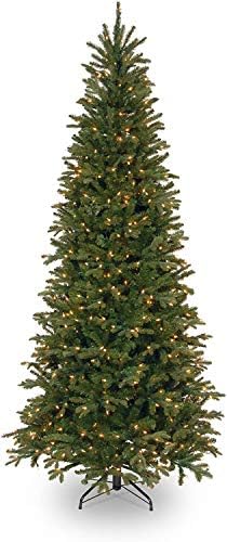 National Tree Company 7.5ft Pre-Lit Tiffany Fir Slim Christmas Tree | 600 Clear Lights, 1,878 Tips, Includes Stand, Artificial, Green