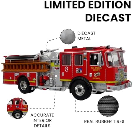 Generic KME Predator Fire Engine - LACFD Engine 8 - Elite Diecast Model for Firefighting Enthusiasts - Los Angeles - Fire Brigade Series 1:64 Scale