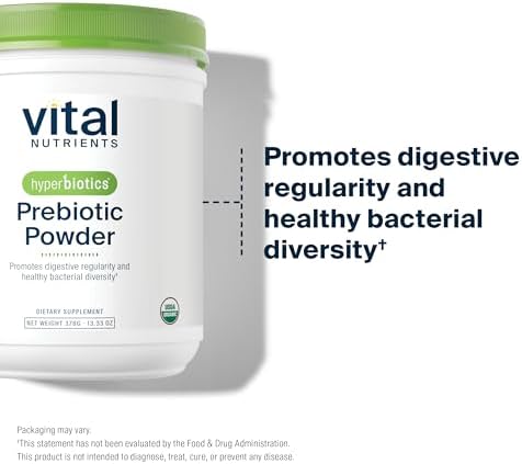 Hyperbiotics Vital Nutrients Organic Prebiotic Fiber Powder | Supports Gut Health and Digestive Regularity | Soluble Fiber Supplement for Women and
