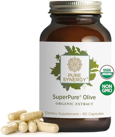 PURE SYNERGY SuperPure Olive Extract | Organic Olive Leaf, Oil, and Fruit Supplement with Polyphenols | for Heart, Brain