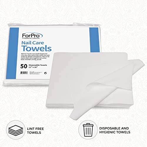 ForPro 50ct Original Nail Care Towels, 12x16 in, Lint-Free, Disposable | for Salon, Spa & Gym Use, Hand Towels, Bleach-Safe Salon Towels