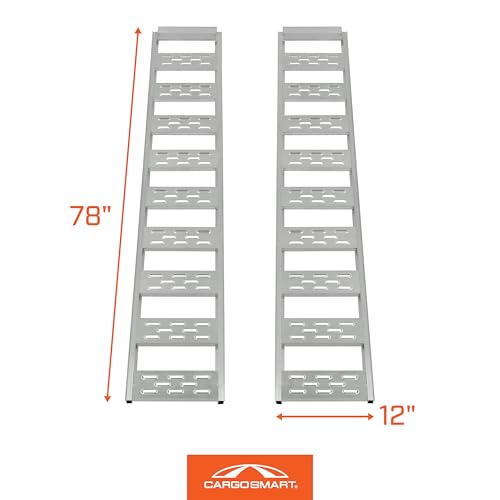 Aluminum Straight Fixed Ramp with Treads (2pk) - Easily and Safely Load and Unload Light Equipment, Lawn Tractors, ATVs and More, 1, 250 lb. Capacity