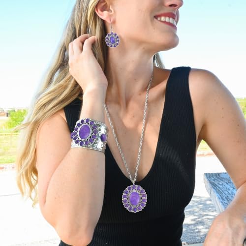 Shop LC Howlite Western Jewelry Set for Women Boho Cowgirl | 3-Piece Necklace Bracelet Earrings, Turquoise-Inspired, Chunky Statement, Southwestern