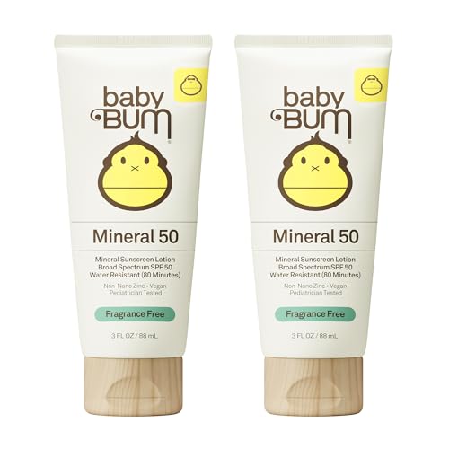 Baby Bum SPF 50 Sunscreen Lotion - Mineral UVA/UVB Face and Body Protection for Sensitive Skin - Hawaii 104 Act Compliant (Made without Octinoxate & Oxybenzone) - Travel Size - 3 oz