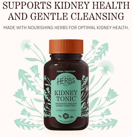 Herbs Etc. Kidney Tonic Softgels - Herbal Supplement for Healthy Kidney Function - Dandelion