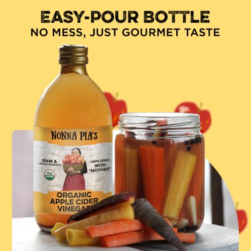 Nonna Pia's Organic Apple Cider Vinegar with Mother 16.9 oz, Raw Unfiltered | ACV with mother