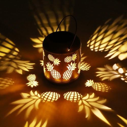 Lixada Outdoor Lighting Solar Powered LEDs Lawn Light Hollowed-Out Pineapple Design Hanging Landscape Decoration Lamp for Patio Garden Courtyard