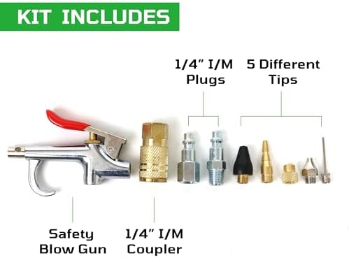 DYNAMIC POWER 3/8" x 50ft PVC Air Compressor Hose WITH 10 Pieces Air Compressor Accessories Kit. PVC3850R-10