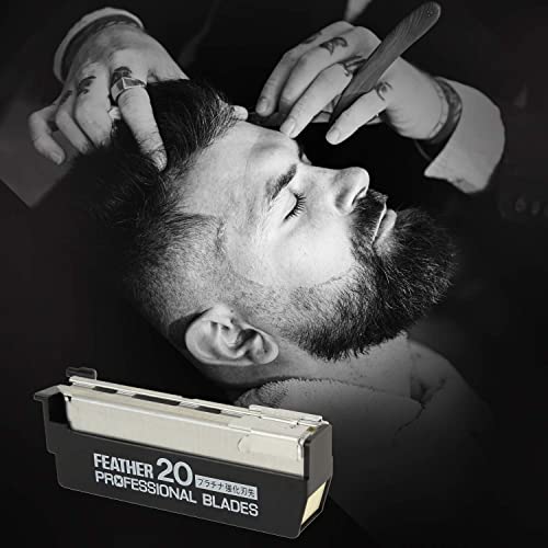 Feather Artist Club Professional Razor Blades - Single Straight Edge Replacement Blades for Full-Face Shaving, Beard Edging & Line-Ups - For Barbers & Men's Grooming - Made in Japan (20 Count)
