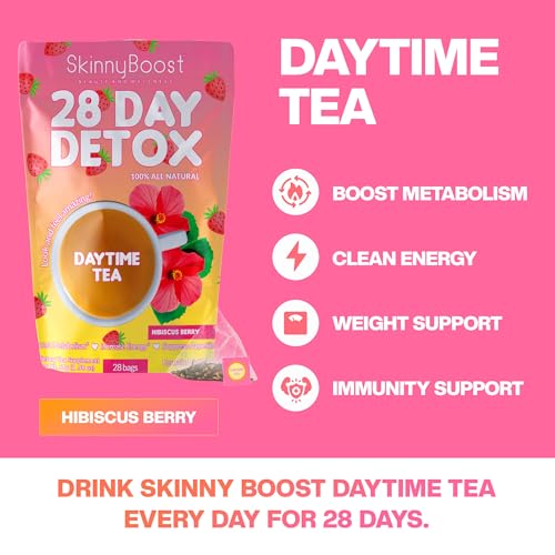 SkinnyBoost 28 Day Detox Daytime Tea - CITRUS MINT (28 Tea Bags) Supports Metabolism Boost, Detox, All Natural, Non GMO, Vegan, Keto Friendly | Natural Energy Boost, Supports Metabolism, Detox, All Natural, Non GMO, Vegan, Keto Friendly, Antioxidants