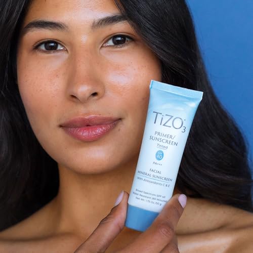 TiZO3 Facial Mineral Sunscreen and Primer, Tinted Broad Spectrum SPF 40 with Antioxidants, Sheer matte finish, Fragrance-Free, Oil-Free