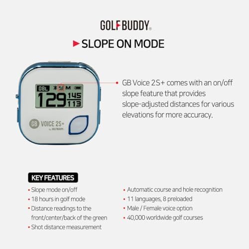 GOLFBUDDY Voice 2S+ Talking GPS Rangefinder, Clip on Hat Golf Navigation, Slope Mode on/Off, 18 Hours Battery Life, Shot Distance Measurement