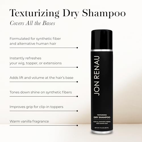 Jon Renau Texturizing Dry Shampoo for Wigs and Toppers, Oil Absorbing Spray for Synthetic Wigs