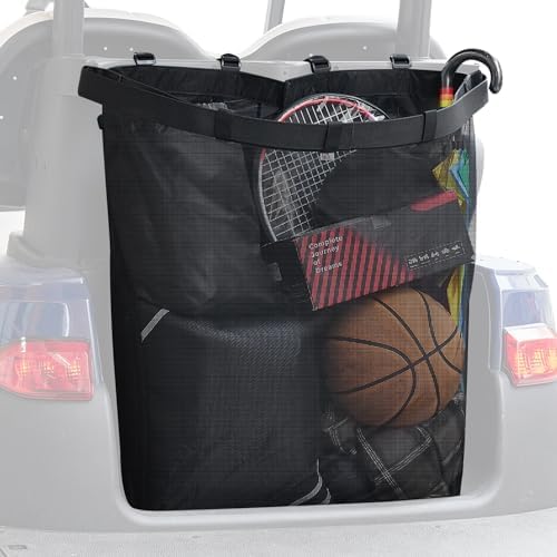 KEMIMOTO Mesh Shopping Storage Bag for 2-Passenger Golf Carts | Full Grocery Capacity, Shoulder Strap, Tool-Free Rear Mounting