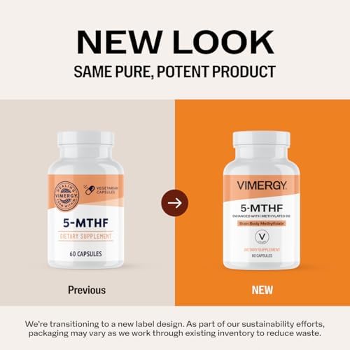 Vimergy 5-MTHF Vegan Capsules for Brain Energy Supplement, 60 Servings