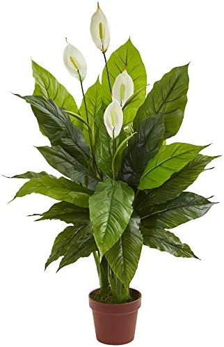 Nearly Natural 42 in Artificial Spathiphyllum Peace Lily Real Touch Plant | Silk Leaves with White Flowers