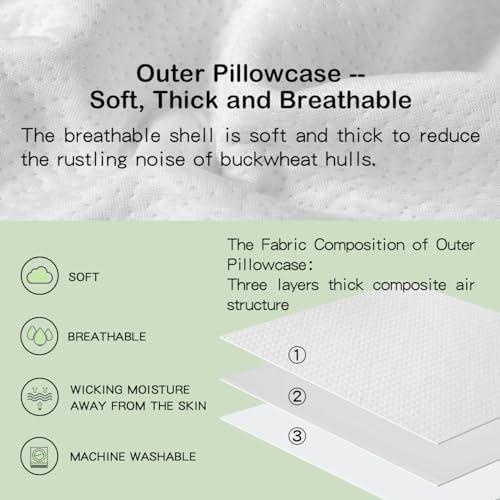 Organic Buckwheat Pillow for Sleeping with Organic Cotton Pillowcase
