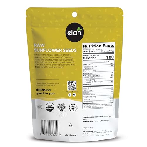 Elan Organic Pumpkin Seeds, 6.5 oz, Unsalted, Unroasted Shelled Kernels, No Shell, Non-GMO, Vegan, Gluten-Free, Kosher, Nutritious Seeds