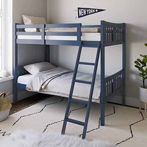 Storkcraft Caribou Twin-Over-Twin Bunk Bed, Navy | GREENGUARD Gold Certified, Wood Twin Bunk Beds for Kids Bedroom, Converts to 2 Individual Twin Beds, No Box Spring Required