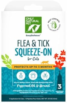 Only Natural Pet Flea and Tick Prevention for Cats - EasyDefense Flea Remedy - Natural Flea Care Control Squeeze-On Drops - Three Months Supply (1-Pack)